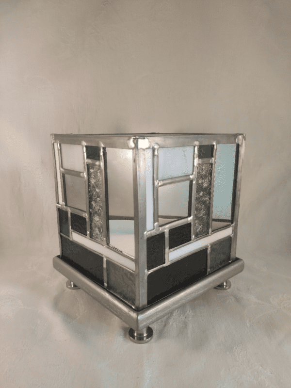 Lampe Culby en forme de cube de style Mondrian en verre bleu et miroir