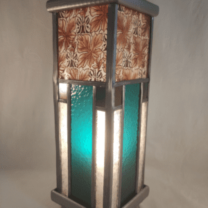 lampe colonne bleue fleurs roses